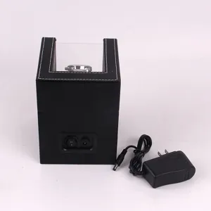 Single watch winder in PU leather, automatic electric rotation watch box for mechanical watches.