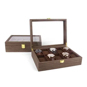 10 Slot Wooden Watch Box Display Case Organizer With Clear Glass Lid And Metal Lock Jewelry Storage Box For Men Women