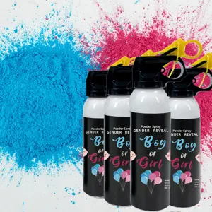 Gender reveal powder spray bottle set, party celebration aerosol spray cans for boy or girl reveal.