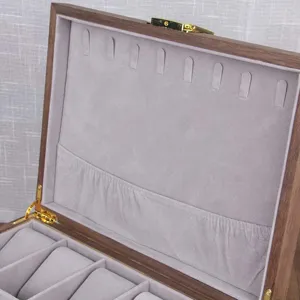 Wooden watch box with soft velvet lining, 12 slots storage display case organizer for jewelry.