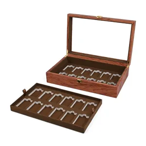 Boite de rangement vitrine en bois avec couvercle en verre pour briquets et objets de collection