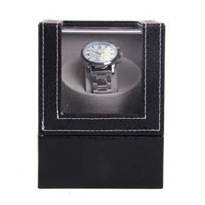 Black PU leather single watch winder automatic mechanical watch display box motor storage case