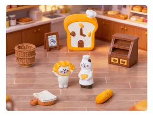 Miniature ensemble de figurines de chat boulanger, jolie décoration de bureau et voiture.
