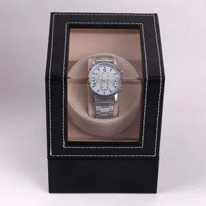 Automatic watch winder box single slot black PU leather mechanical watch shaker display case.