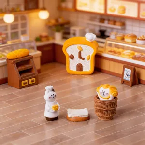 Ensemble de diorama de boulangerie pour chat miniature, décoration de bureau mignonne.