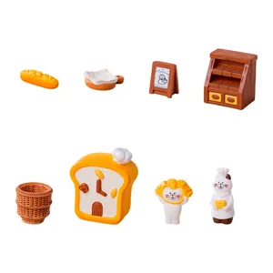 Miniature boulangerie maison poupée résine figurines ensemble, chat chef et pain décoration.