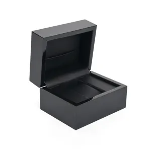 Black wooden watch box piano paint jewelry storage gift box with dual slots and velvet lining.