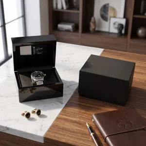 Black wooden watch box high gloss lacquer luxury packaging gift box for men watch