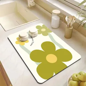 Tapis absorbant pour plan de travail de cuisine, égouttoir à vaisselle floral antidérapant