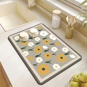Tapis égouttoir pour évier de cuisine tapis absorbant pour plan de travail motif floral