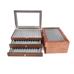 Vintage Wooden Fountain Pen Storage Box Display Case With Glass Window Lockable Drawers For Office Collection
