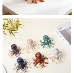 Crystal resin octopus figurine desktop ornament cute crushed stone animal craft decor