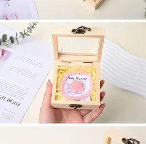 Natural crystal gemstone bracelet star wooden box gift set for home decor and holiday present.