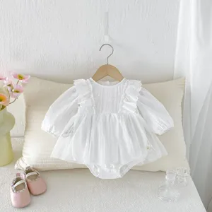 Infant baby girl long sleeve white lace romper dress sweet princess bodysuit toddler clothing size