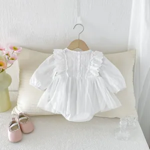 Infant baby girl long sleeve white lace romper dress newborn princess bodysuit autumn outfit