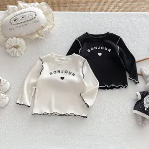 Bambina Manica Lunga Cotone Maglietta Stile Coreano Volant Girocollo Pullover Neonato Autunno Base T-Shirt Top