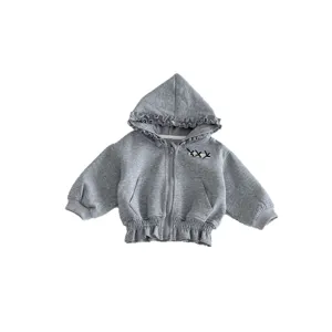 Infant trendy ruffled hooded jacket baby girls sweet casual outerwear korean style
