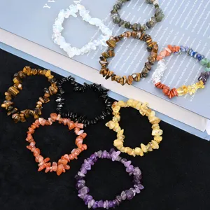 Set di bracciali in pietra di cristallo naturale, gioielli elasticizzati con perle per donna.