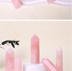 Pietra grezza di quarzo rosa naturale punta singola prisma esagonale.