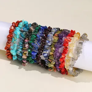Bracciale con Perline in Pietra di Cristallo Naturale Retro Bracciali Elastici in Pietre Preziose Schiacciate Irregolari Gioielli per Donne Uomini