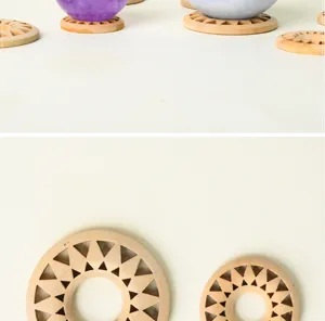 Solid wood crystal ball base hollow sunflower sphere holder decorative display stand wood