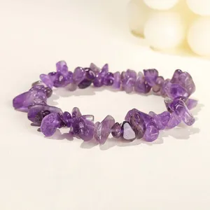 Bracciale in pietra di cristallo di ametista naturale per uomo e donna, stile vintage.