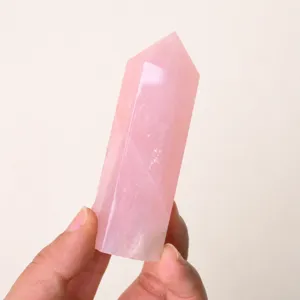 Pilastro in Cristallo di Quarzo Rosa Naturale Pietra Grezza Prisma Esagonale Lucidato a Mano Pietra Curativa Decorazione Casa Ufficio