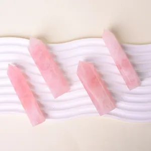 Pilastro di Cristallo di Quarzo Rosa Naturale Pietra Esagonale Lucidata A Mano Decor