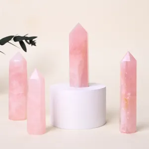 Pilastro in cristallo di quarzo rosa naturale pietra grezza esagonale bacchetta guarigione