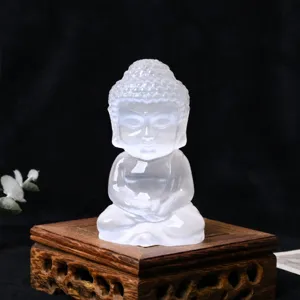 Ornement Sculpté de Bébé Bouddha en Sélénite Naturelle Pierre de Cristal Guérison Petite Statue de Bouddha Décoration Intérieure