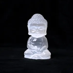Statue Bouddha Selenite Sculpture Cristal Pierre Guerison Meditation Decoration Cadeau