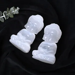 Statue de Bouddha bébé en cristal sélénite, sculpture artisanale décoration intérieur cadeau.