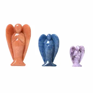 Natural crystal angel figurine size chart showing height and weight options for collectors.