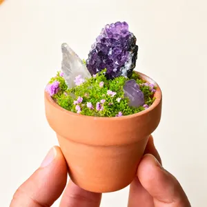Natural crystal raw stone potted plant miniature landscape desktop decoration crystal ornament
