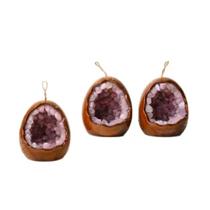 Luce notturna geode uovo dinosauro quarzo rosa cristallo naturale decorazione camera letto