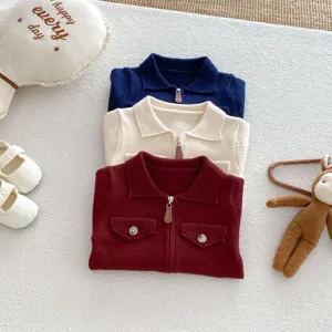 Infant knitted cardigan set, lapel zip sweater for baby boys and girls, autumn daily.