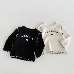 Maglietta a maniche lunghe a costine per neonata con simpatica stampa bonjour top