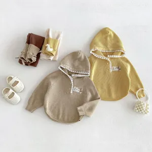 Baby knit hooded sweater set infant autumn winter cute clothing outfit two pieces set.