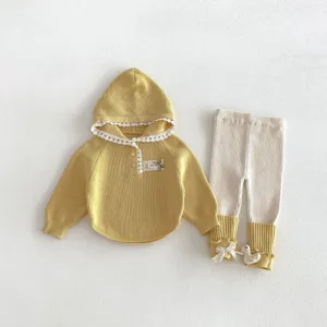 Toddler baby knitwear set with cute hooded sweater and ribbed leggings for autumn winter.