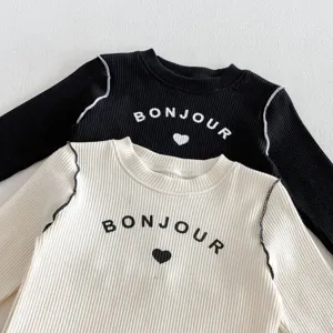 Top a costine maniche lunghe neonata, maglietta base autunnale bambina con stampa.