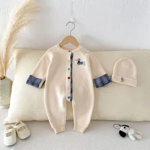 Infant baby knitted romper set with hat socks cute dachshund embroidery autumn baby clothes