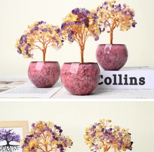 Natural crystal money tree gemstone bonsai lucky wealth tree for home decor desk ornament gift