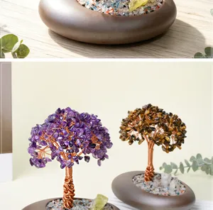 Crystal money tree gemstone bonsai ornament for home office desk decor wealth lucky gift