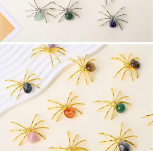 Natural crystal stone spider ornaments desktop crafts Halloween decorations home decor items