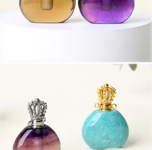 Pendentif flacon de parfum en cristal naturel avec bouchon couronne pour bijoux DIY.