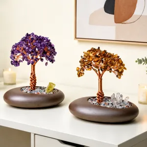 Natural Crystal Money Tree Gemstone Bonsai Crystal Stones Copper Wire Wrapped Feng Shui Tree Office Home Decor Gift