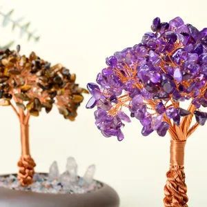 Natural crystal money tree crystal gemstone wealth tree home office desk decoration figurine