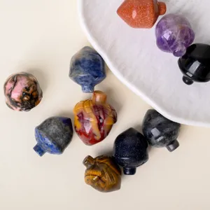 Natural crystal acorn figurines, creative carved stone pinecone mini ornaments for decor.