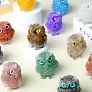 Colorful Crystal Resin Owl Figurine Healing Stone Cute Desktop Decor Craft Ornament