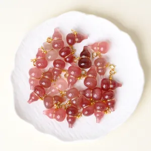 Natural strawberry quartz crystal gourd pendant necklace charm DIY jewelry supply